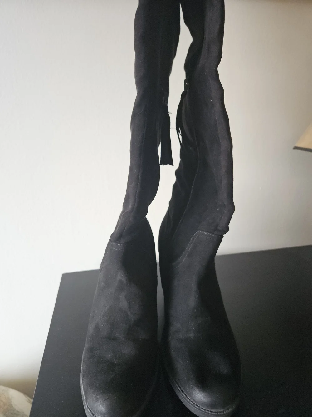 Never Worn. Classic Black Knee-High Heeled Boots - Women's Suede Style 8.5